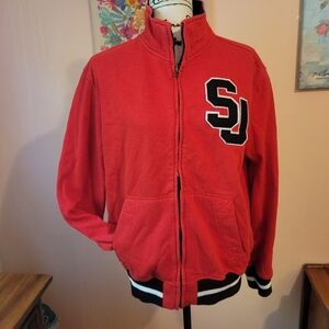 Sean John Red Zip-Up Varsity Jacket with Black and White Trim, Unisex, Y2K, M